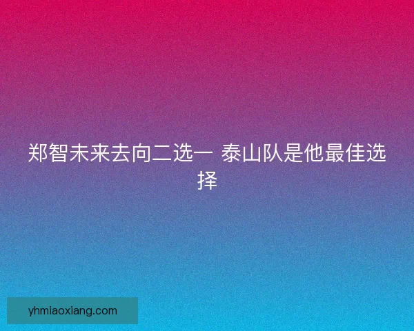 郑智未来去向二选一 泰山队是他最佳选择 郑智未来去向二选一 泰山队是他最佳选择